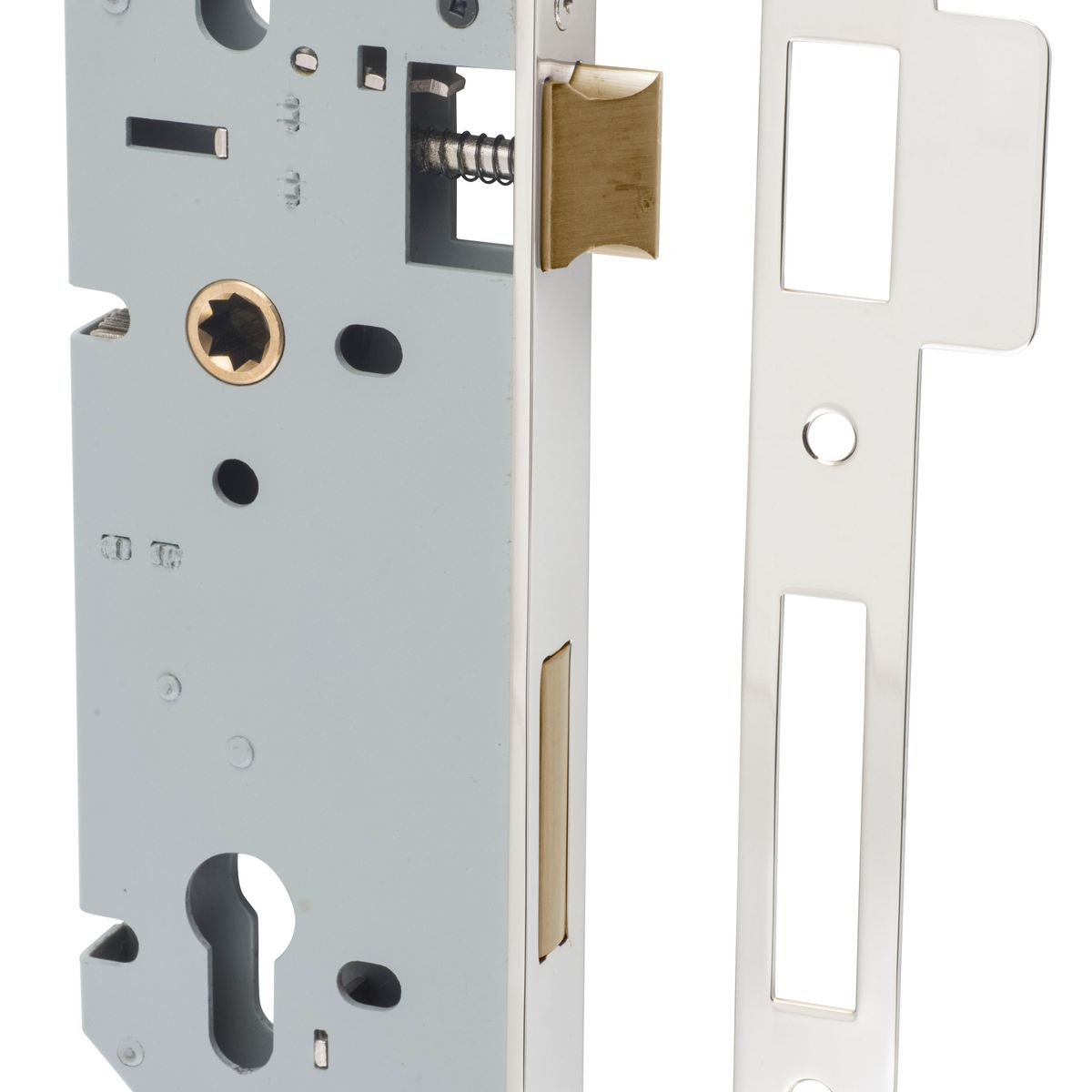 6090 - 85mm Euro Mortice Locks - 45mm Backset - Polished Nickel
