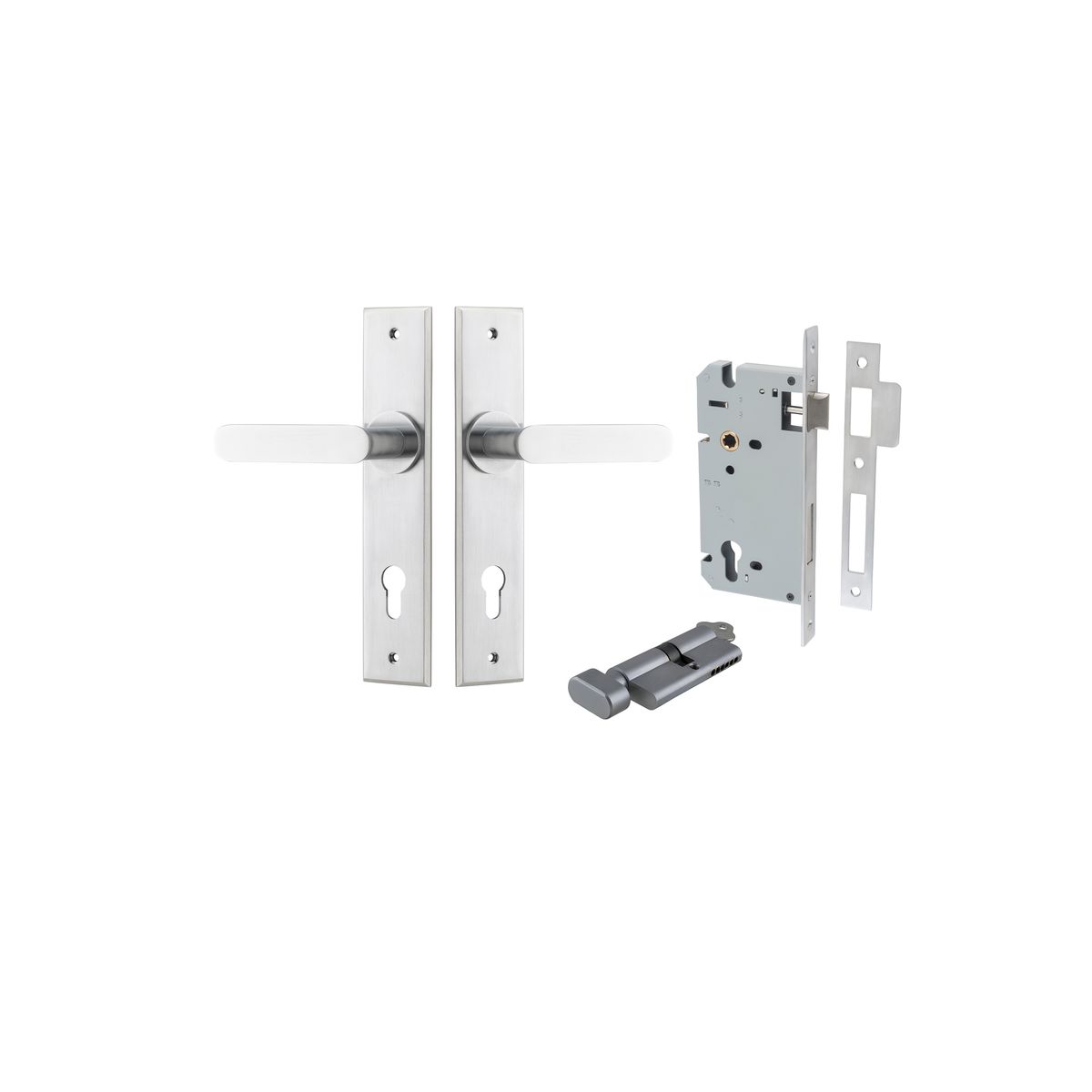 12284KENTR60KT - Bronte Lever - Chamfered Backplate Entrance Kit with High Security Lock - Brushed Chrome - Entrance