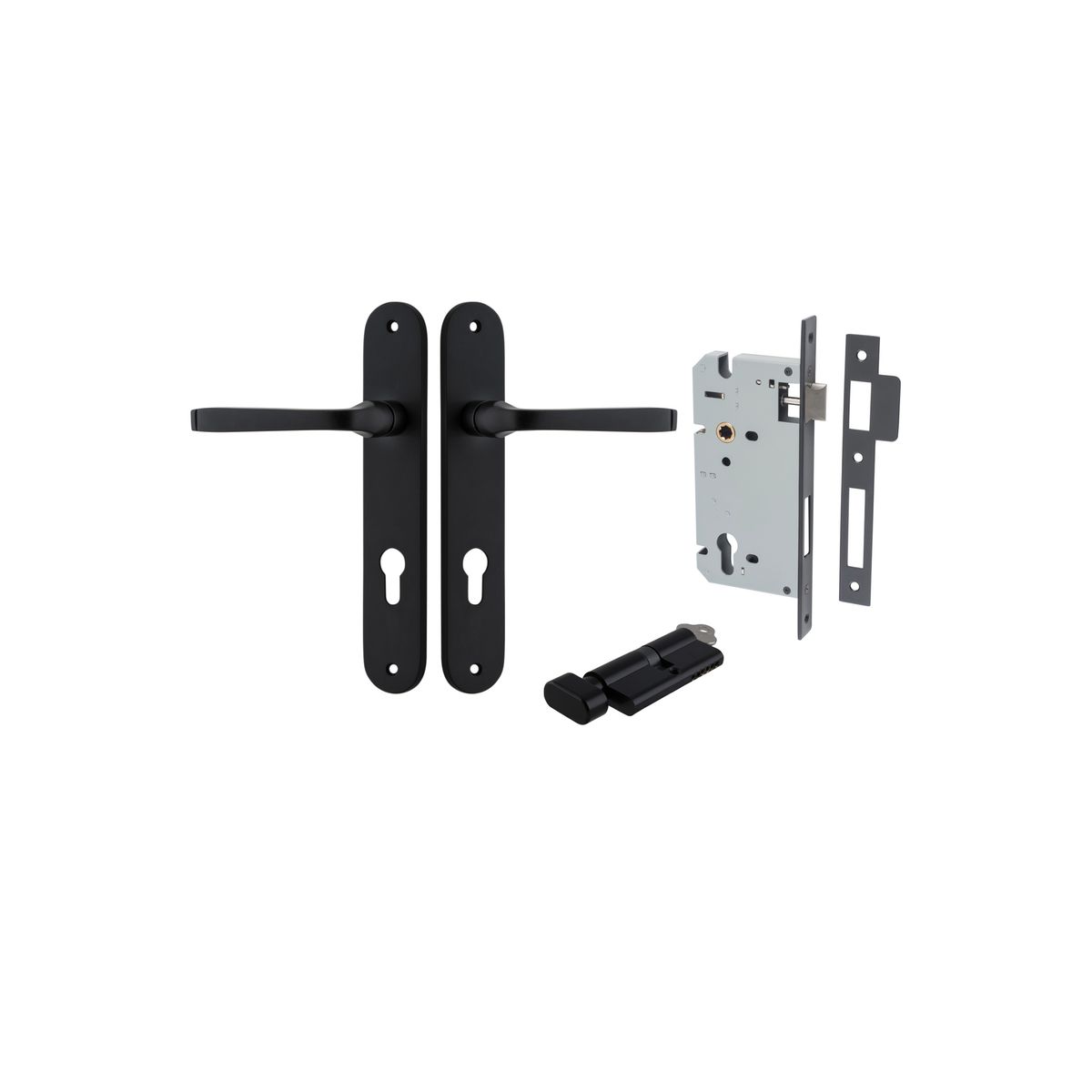 12732KENTR60KT - Annecy Lever - Oval Backplate Entrance Kit with High Security Lock - Matt Black - Entrance