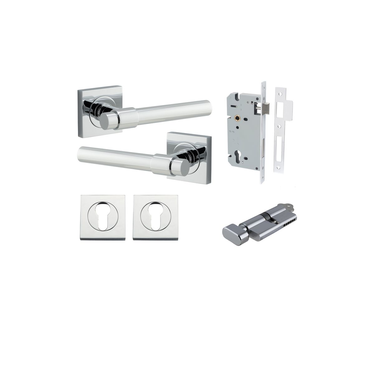 21204KENTR60KT - Helsinki Lever - Square Rose Entrance Kit with Separate High Security Lock - Polished Chrome - Entrance