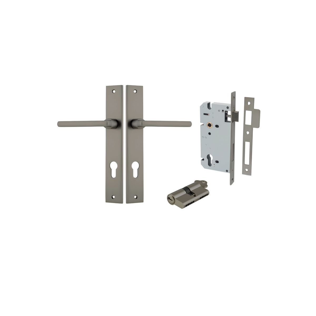 16702KENTR60KK - Baltimore Lever - Rectangular Backplate Entrance Kit with High Security Lock - Graphite PVD - Entrance