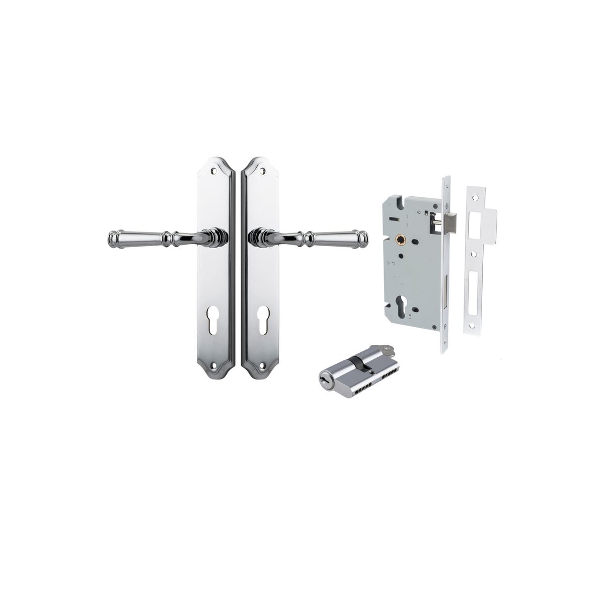 11718KENTR60KK - Verona Lever - Shouldered Backplate Entrance Kit with High Security Lock - Polished Chrome - Entrance