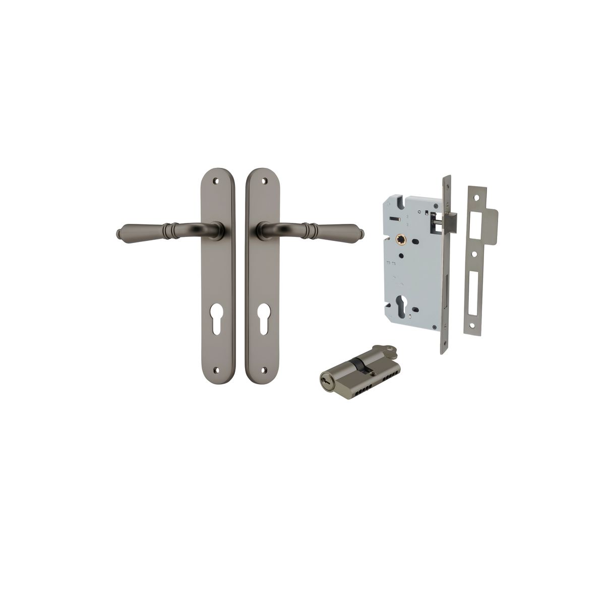 16824KENTR60KK - Sarlat Lever - Oval Backplate Entrance Kit with High Security Lock - Graphite PVD - Entrance