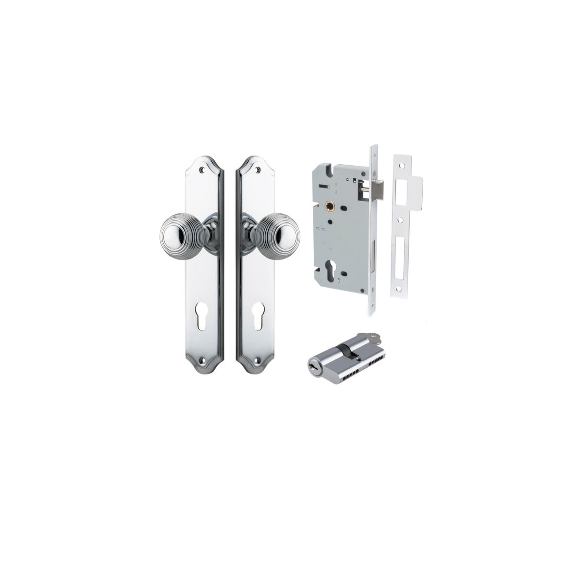 11830KENTR60KK - Guildford Knob - Shouldered Backplate Entrance Kit with High Security Lock - Polished Chrome - Entrance