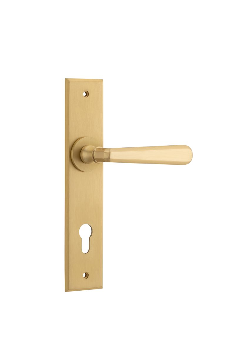 15380E85 - Copenhagen Lever - Chamfered Backplate - Brushed Brass - Entrance