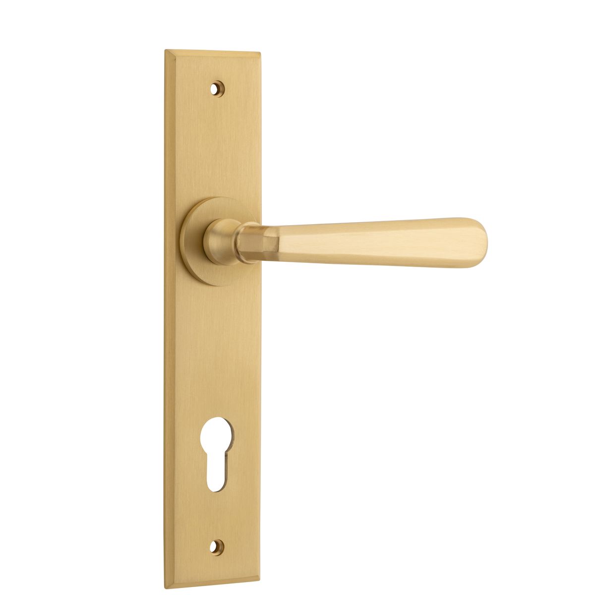 15380E85 - Copenhagen Lever - Chamfered Backplate - Brushed Brass - Entrance