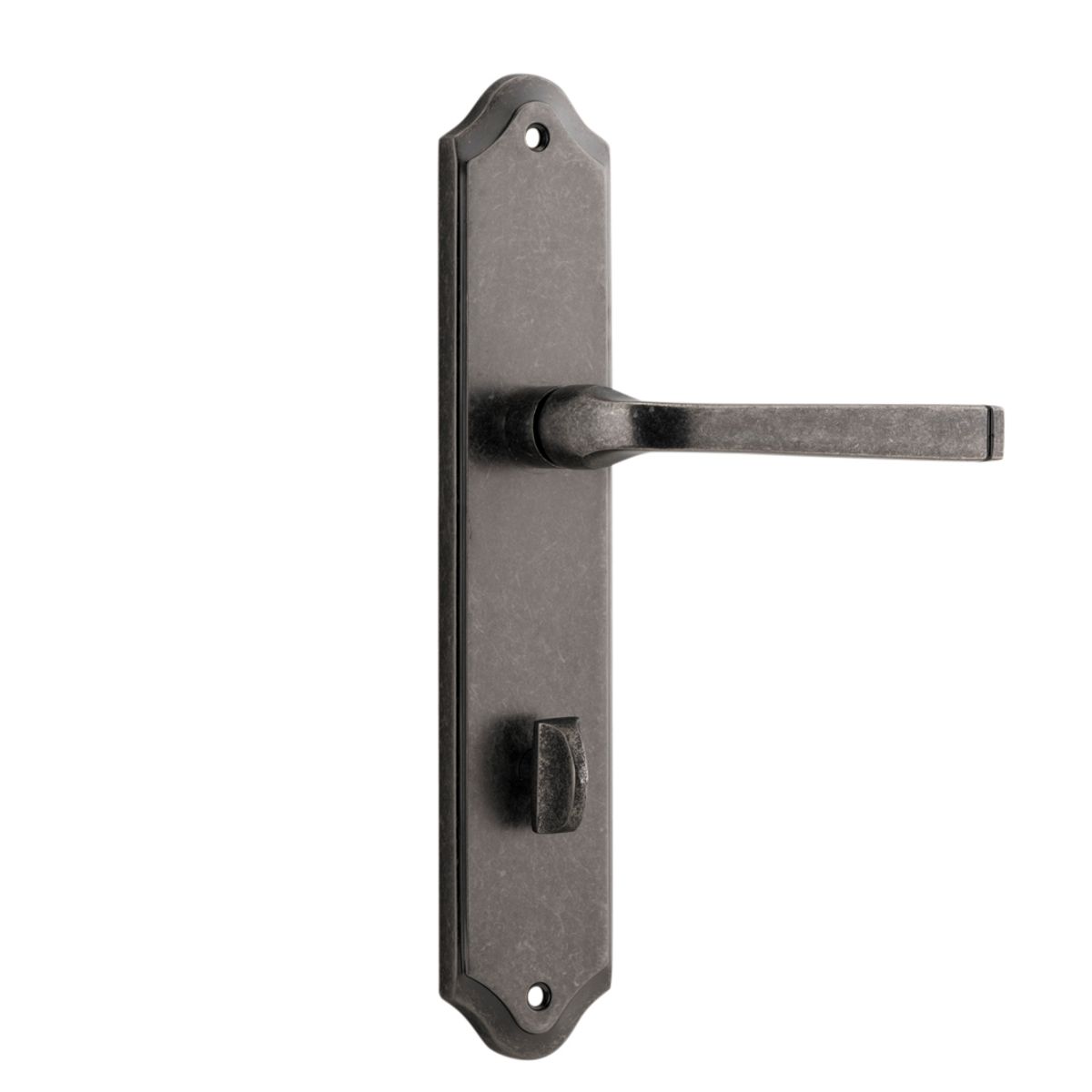13720P85 - Annecy Lever - Shouldered Backplate - Distressed Nickel - Privacy