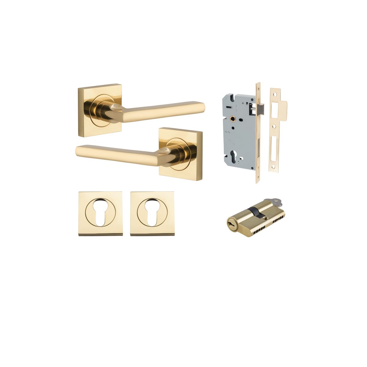 0270KENTR60KK - Baltimore Lever - Square Rose Entrance Kit with Separate High Security Lock - Polished Brass - Entrance