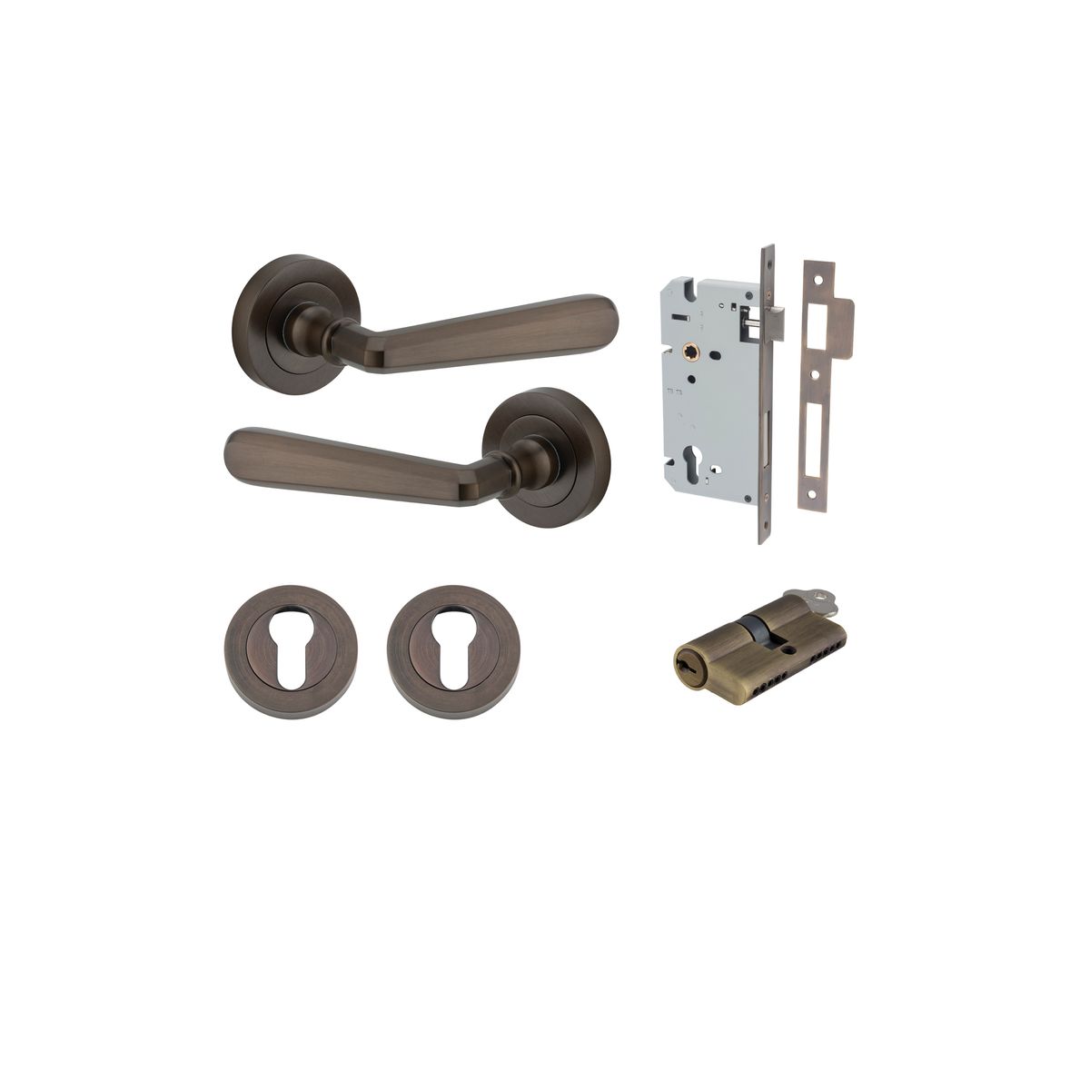 20801KENTR60KK - Copenhagen Lever - Round Rose Entrance Kit with Separate High Security Lock - Signature Brass - Entrance