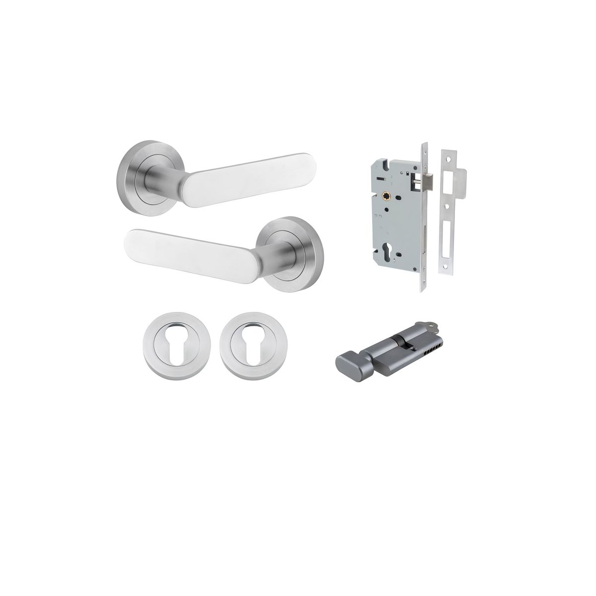 0335KENTR60KT - Bronte Lever - Round Rose Entrance Kit with High Security Lock - Brushed Chrome - Entrance