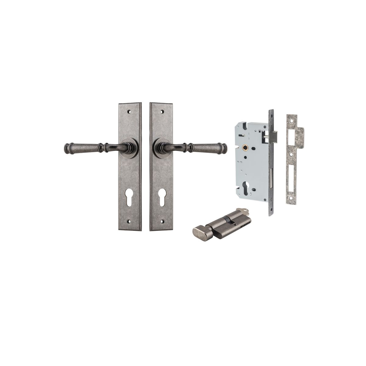 13786KENTR60KT - Verona Lever - Chamfered Backplate Entrance Kit with High Security Lock - Distressed Nickel - Entrance