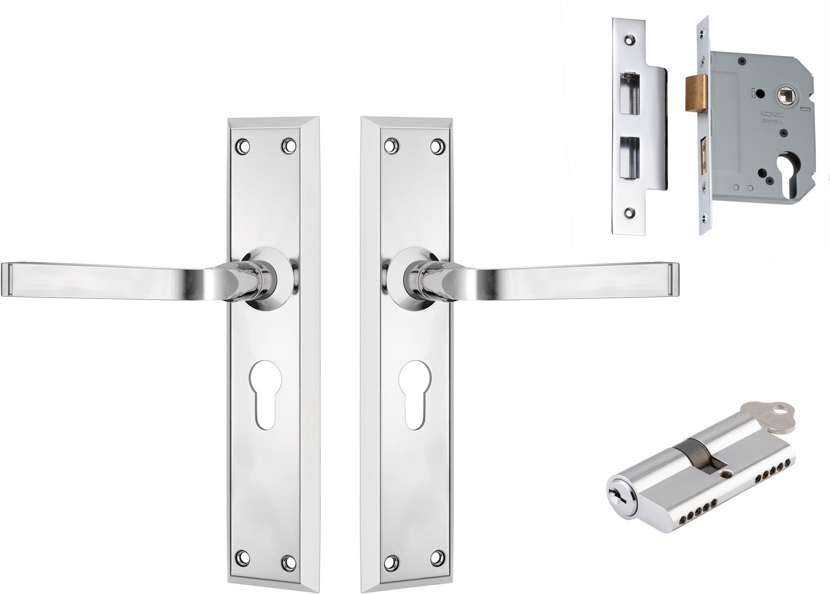 Menton Lever - Long Backplate Entrance Set with High Security Lock