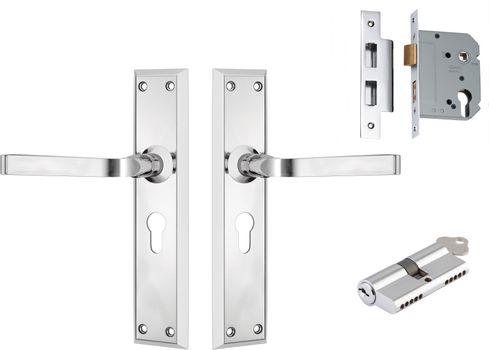 Menton Lever - Long Backplate Entrance Set with High Security Lock