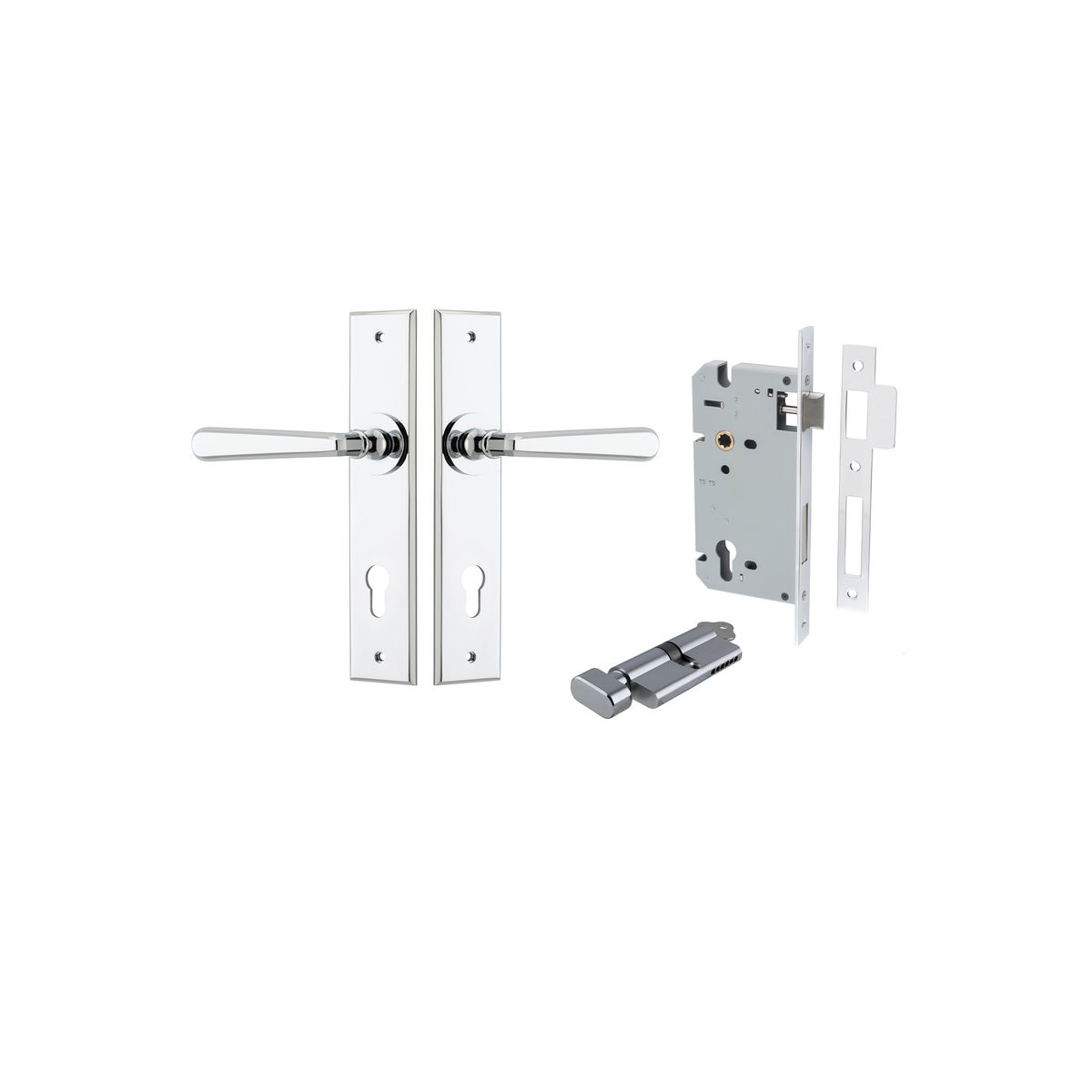 11880KENTR60KT - Copenhagen Lever - Chamfered Backplate Entrance Kit with High Security Lock - Polished Chrome - Entrance
