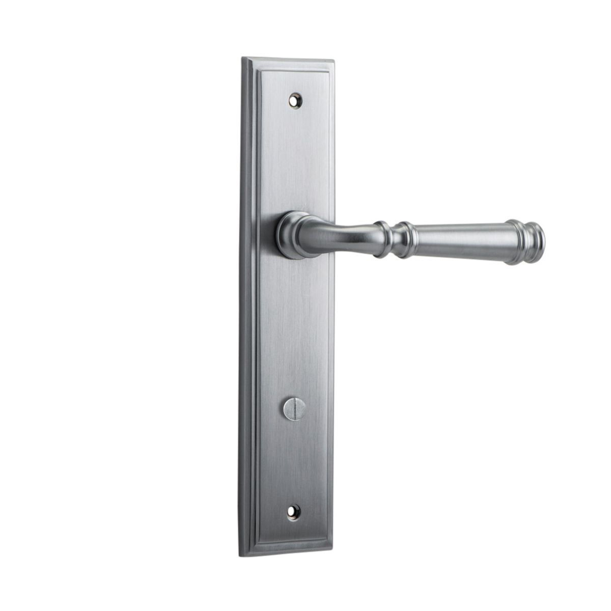 12242P85 - Verona Lever - Stepped Backplate - Brushed Chrome - Privacy