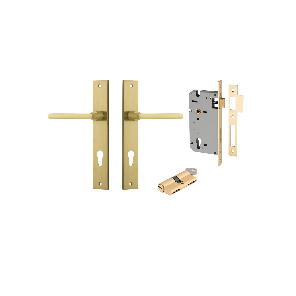 16302KENTR60KK - Baltimore Lever - Rectangular Backplate Entrance Kit with High Security Lock - Brushed Gold PVD - Entrance
