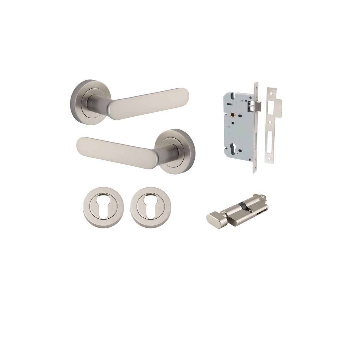 0339KENTR60KT - Bronte Lever - Round Rose Entrance Kit with High Security Lock - Satin Nickel - Entrance
