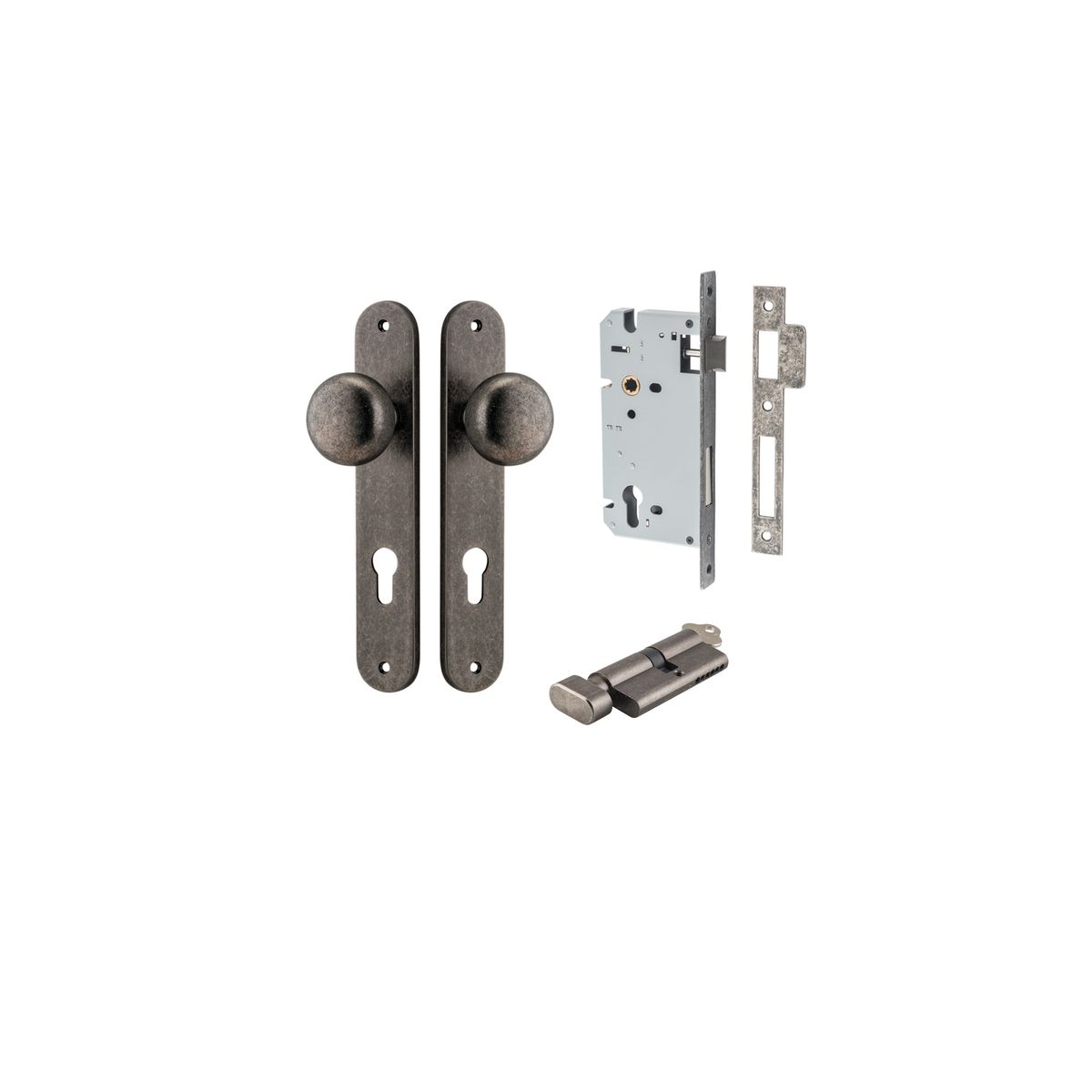 13834KENTR60KT - Cambridge Knob - Oval Backplate Entrance Kit with High Security Lock - Distressed Nickel - Entrance
