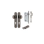 13834KENTR60KT - Cambridge Knob - Oval Backplate Entrance Kit with High Security Lock - Distressed Nickel - Entrance
