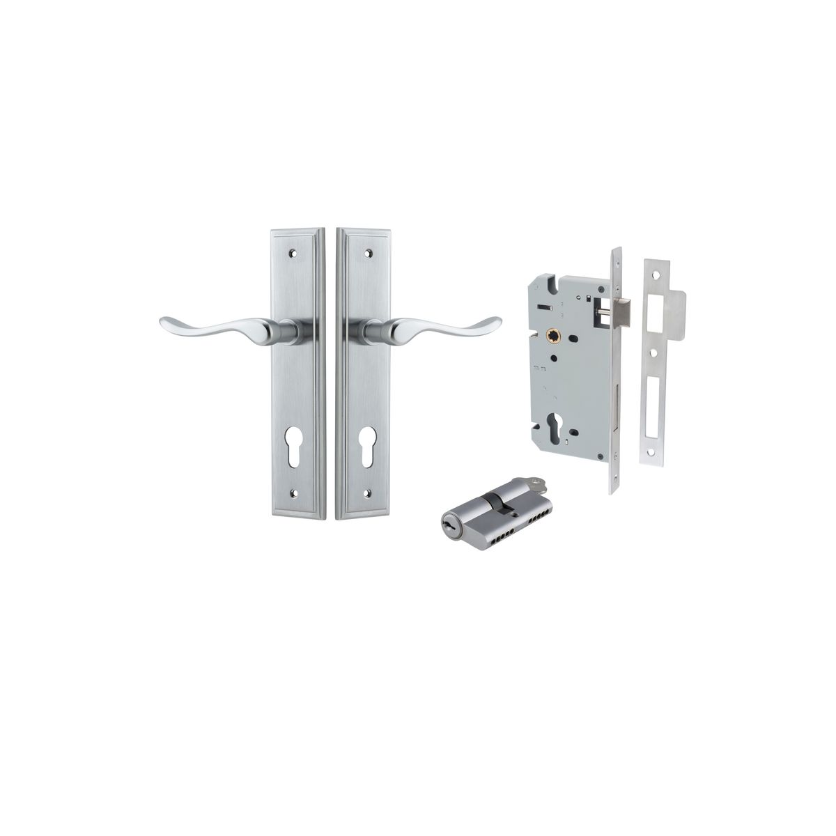 12426KENTR60KK - Stirling Lever - Stepped Backplate Entrance Kit with High Security Lock - Brushed Chrome - Entrance