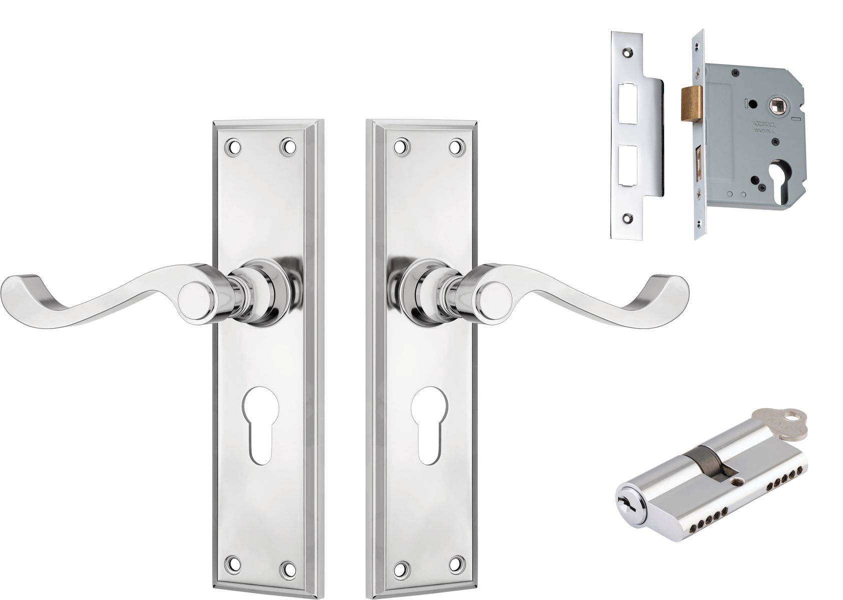 Milton Lever - Long Backplate Entrance Set with High Security Lock