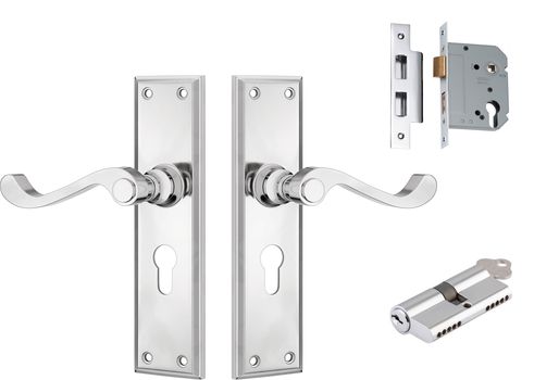 Milton Lever - Long Backplate Entrance Set with High Security Lock