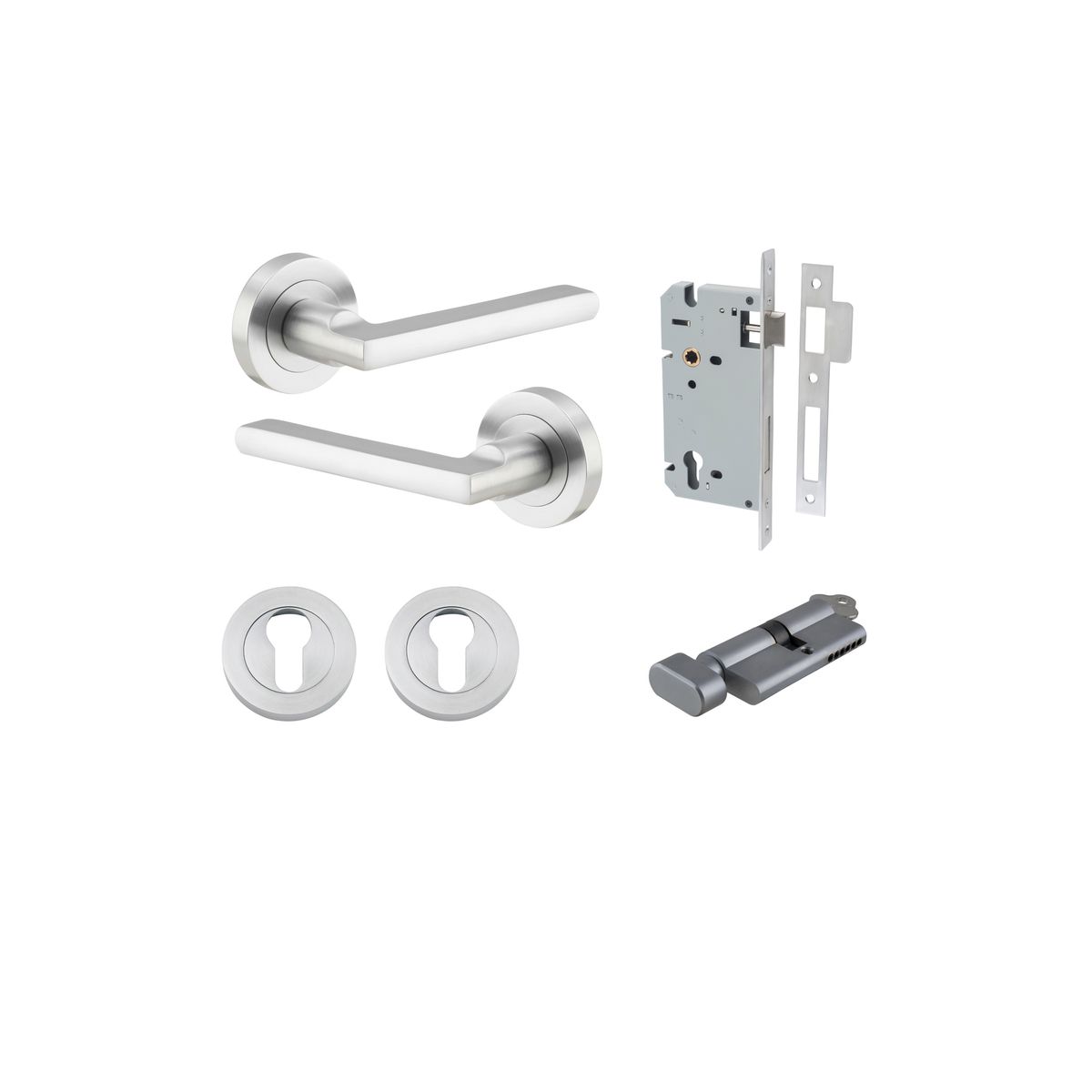 9215KENTR60KT - Baltimore Lever - Round Rose Entrance Kit with Separate High Security Lock - Brushed Chrome - Entrance