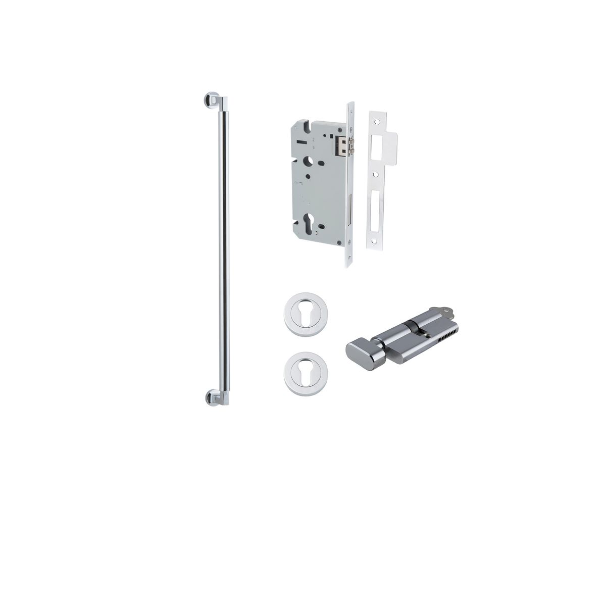 0484KENTR60KT - Berlin Pull Handle - 600mm Entrance Kit with Separate High Security Lock - Polished Chrome - Entrance
