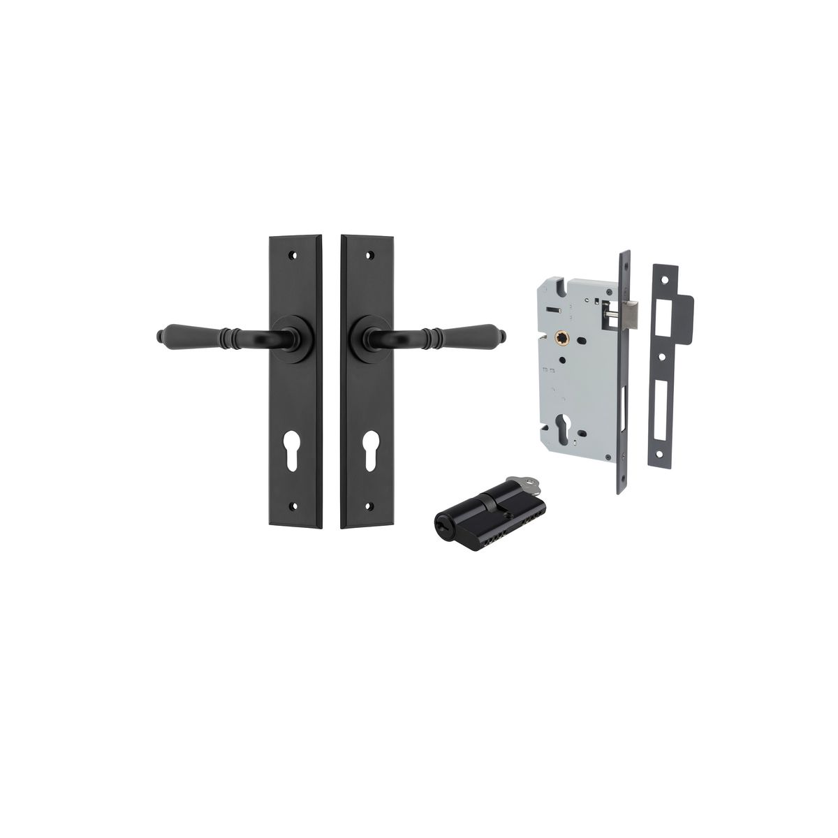 12780KENTR60KK - Sarlat Lever - Chamfered Backplate Entrance Kit with High Security Lock - Matt Black - Entrance