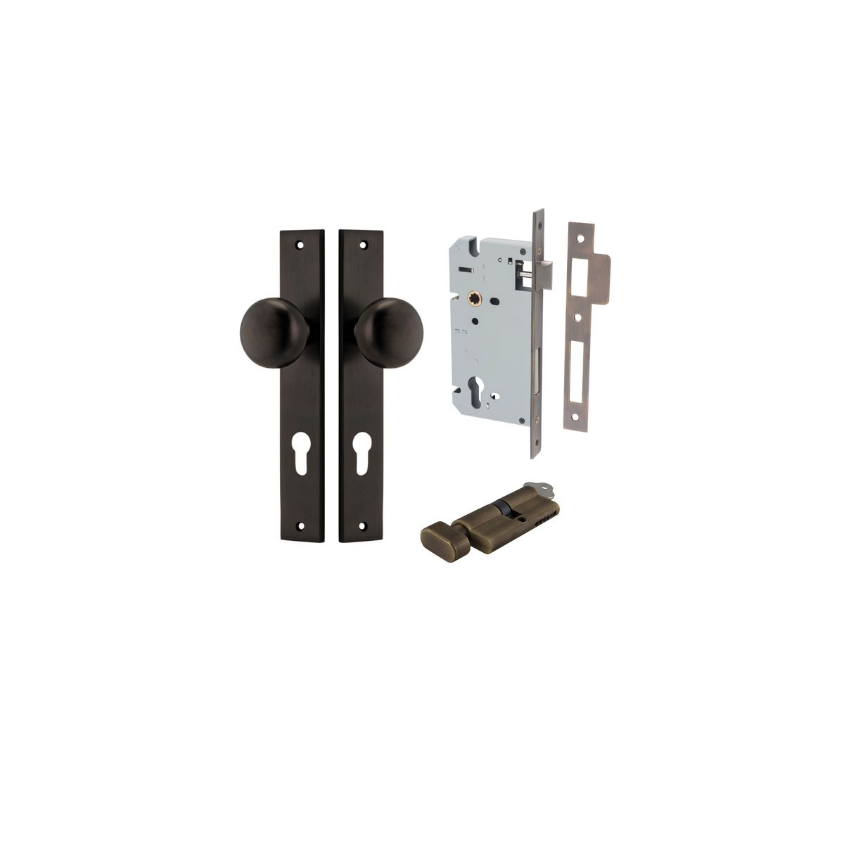 10822KENTR60KT - Cambridge Knob - Rectangular Backplate Entrance Kit with High Security Lock - Signature Brass - Entrance