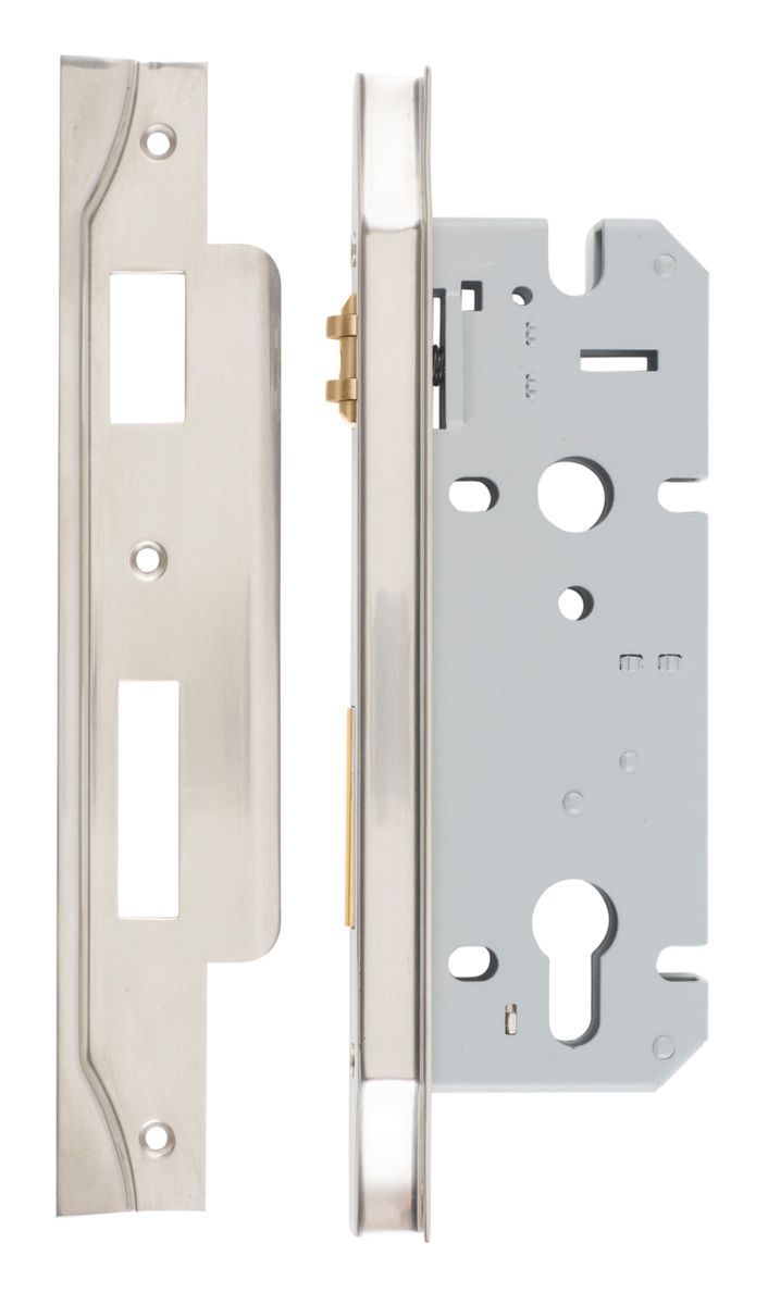 6104 - Rebated 85mm Euro Roller Mortice Locks - 45mm Backset - Satin Nickel