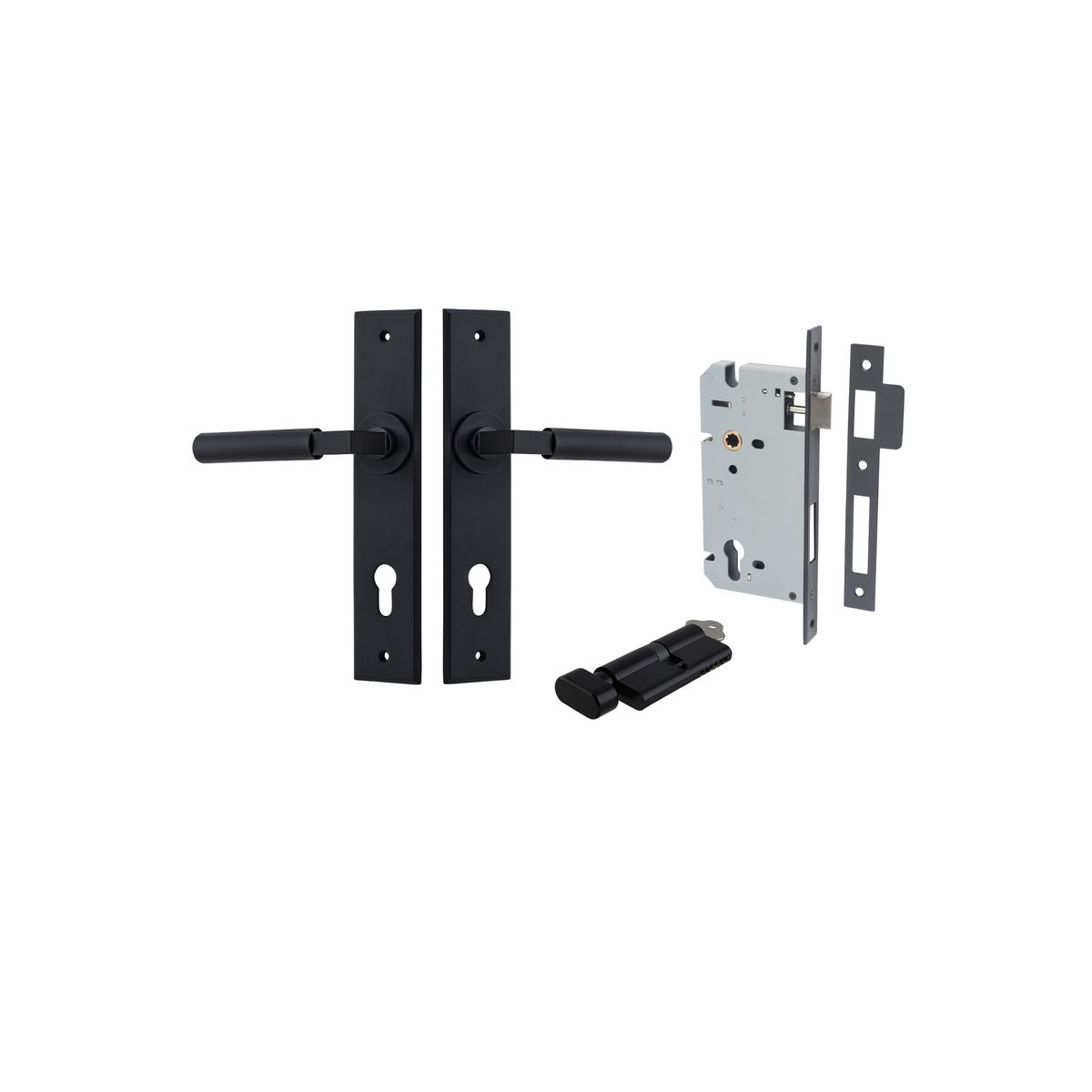 12796KENTR60KT - Brunswick Lever - Chamfered Backplate Entrance Kit with High Security Lock - Matt Black - Entrance