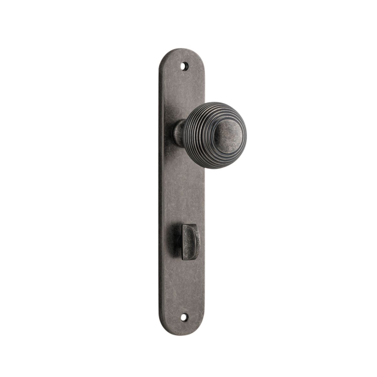 13836P85 - Guildford Knob - Oval Backplate - Distressed Nickel - Privacy
