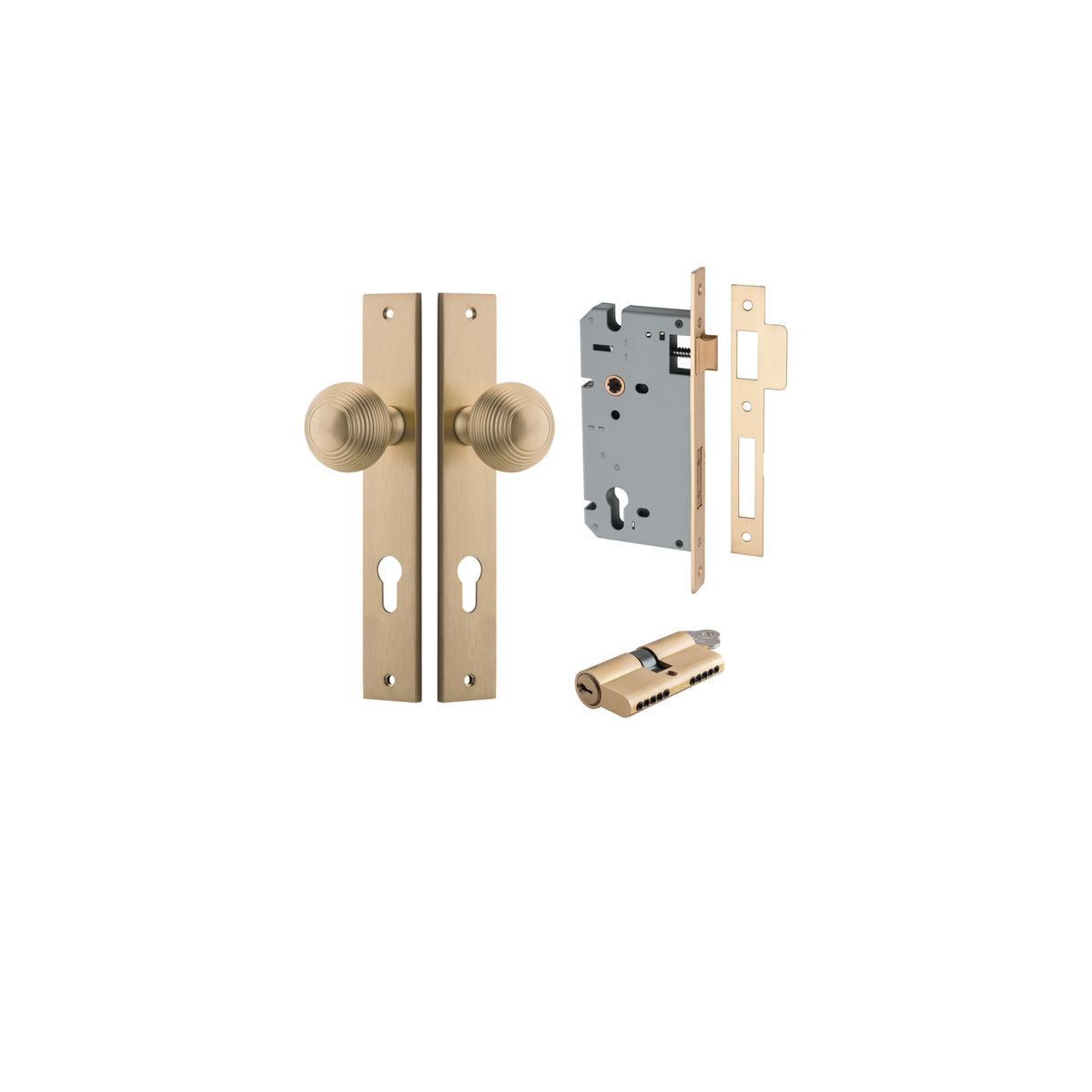 15324KENTR60KK - Guildford Knob - Rectangular Backplate Entrance Kit with High Security Lock - Brushed Brass - Entrance