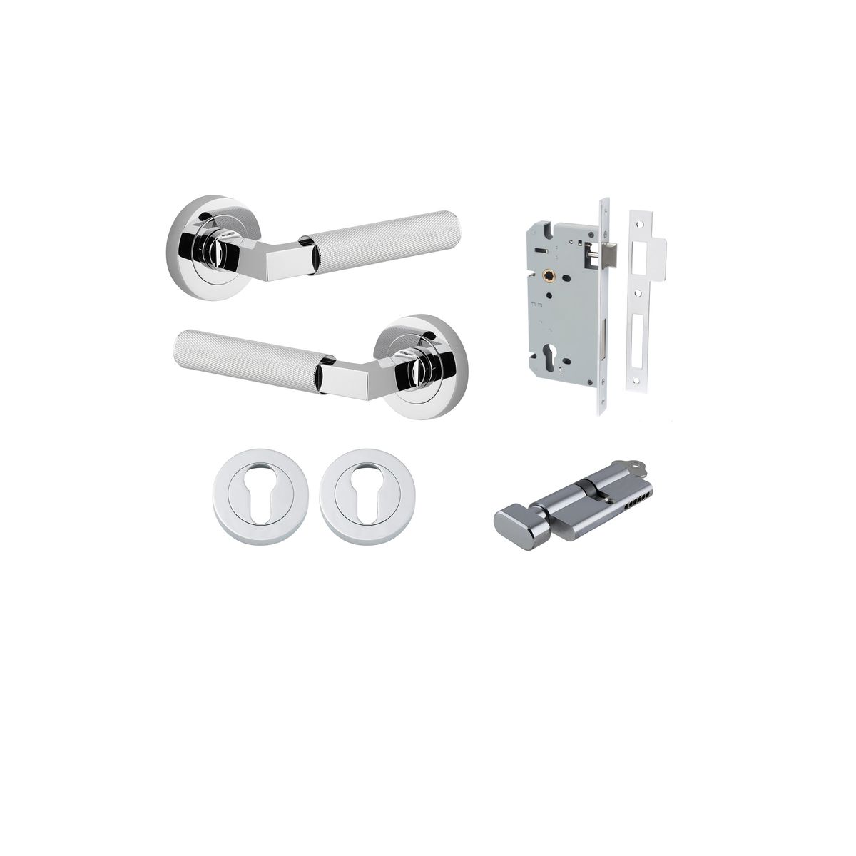 0354KENTR60KT - Brunswick Lever - Round Rose Entrance Kit with High Security Lock - Polished Chrome - Entrance