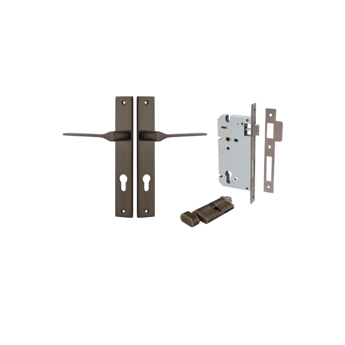 10754KENTR60KT - Como Lever - Rectangular Backplate Entrance Kit with High Security Lock - Signature Brass - Entrance