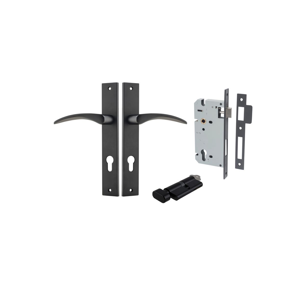 12704KENTR60KT - Oxford Lever - Rectangular Backplate Entrance Kit with High Security Lock - Matt Black - Entrance