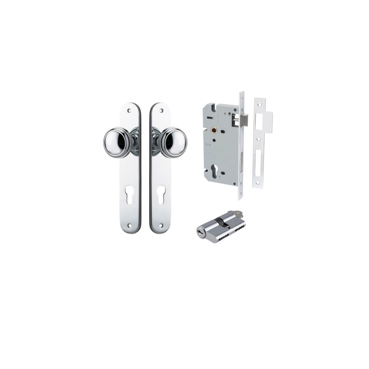 11832KENTR60KK - Paddington Knob - Oval Backplate Entrance Kit with High Security Lock - Polished Chrome - Entrance