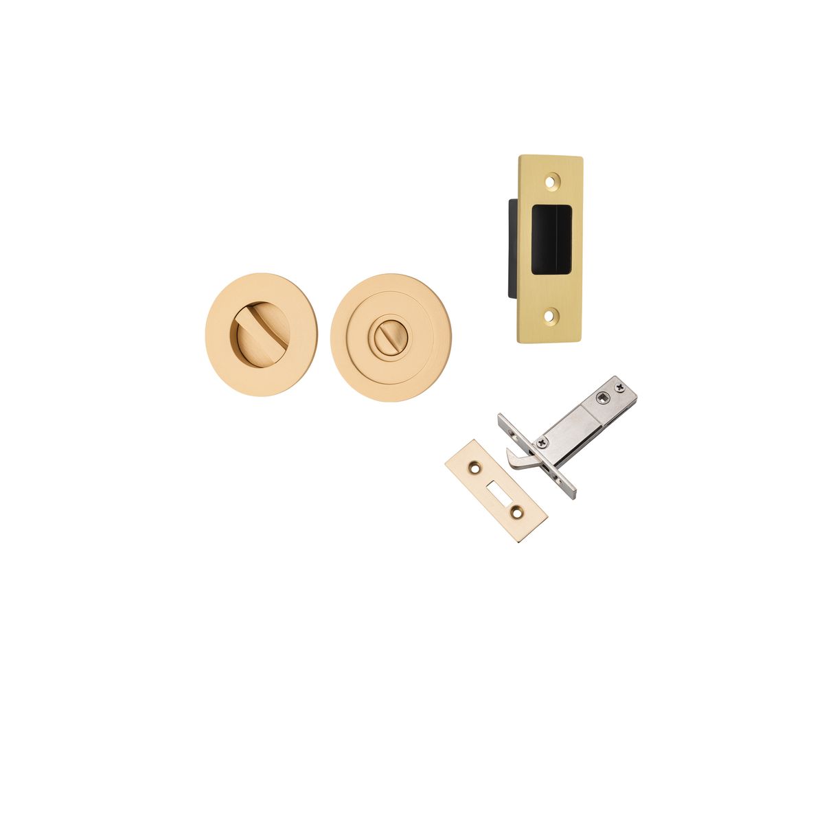 21436 - Round Sliding Door Pull Privacy Kit with Inbuilt Privacy Turn - Brushed Brass - Privacy