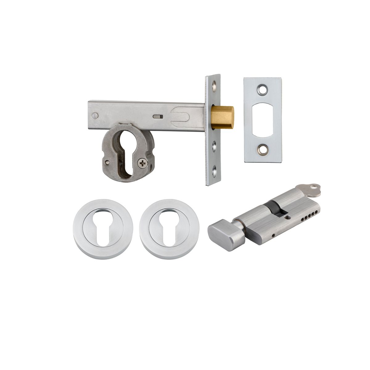 22153K60KTER - Euro Mortice Deadbolt Kit - 60mm Backset with Round Euro Escutcheon Key/Thumb - Brushed Chrome - Entrance
