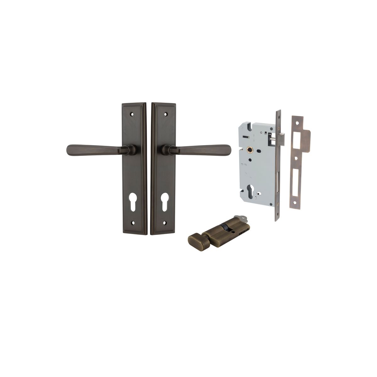 10878KENTR60KT - Copenhagen Lever - Stepped Backplate Entrance Kit with High Security Lock - Signature Brass - Entrance