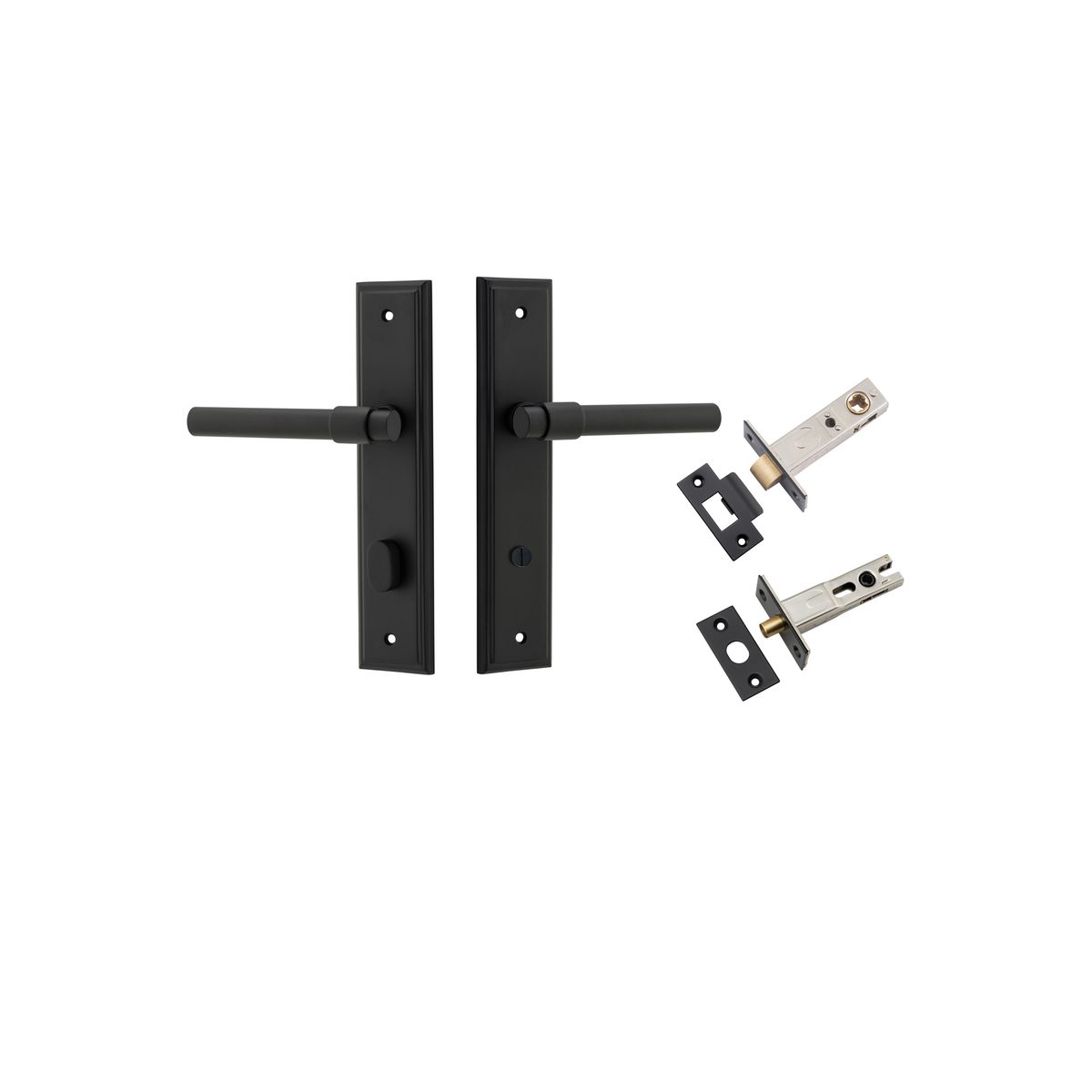 12902KPRIV60 - Helsinki Lever - Stepped Backplate Privacy Kit with Privacy Turn - Matt Black - Privacy