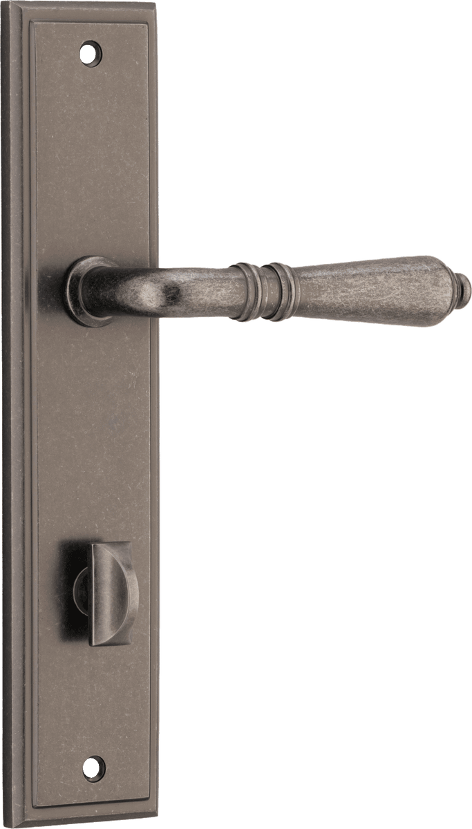 13736P85 - Sarlat Lever - Stepped Backplate - Distressed Nickel - Privacy