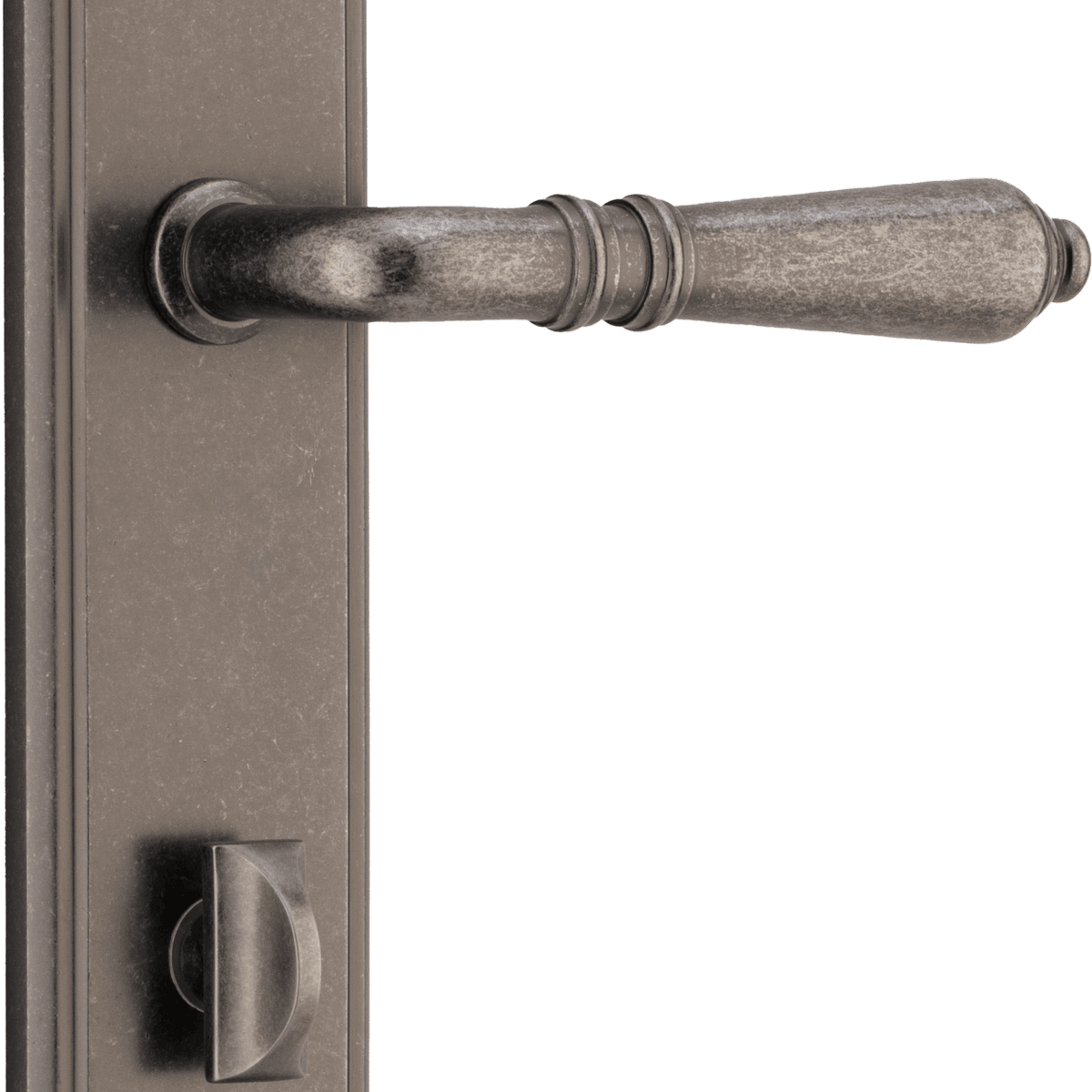 13736P85 - Sarlat Lever - Stepped Backplate - Distressed Nickel - Privacy