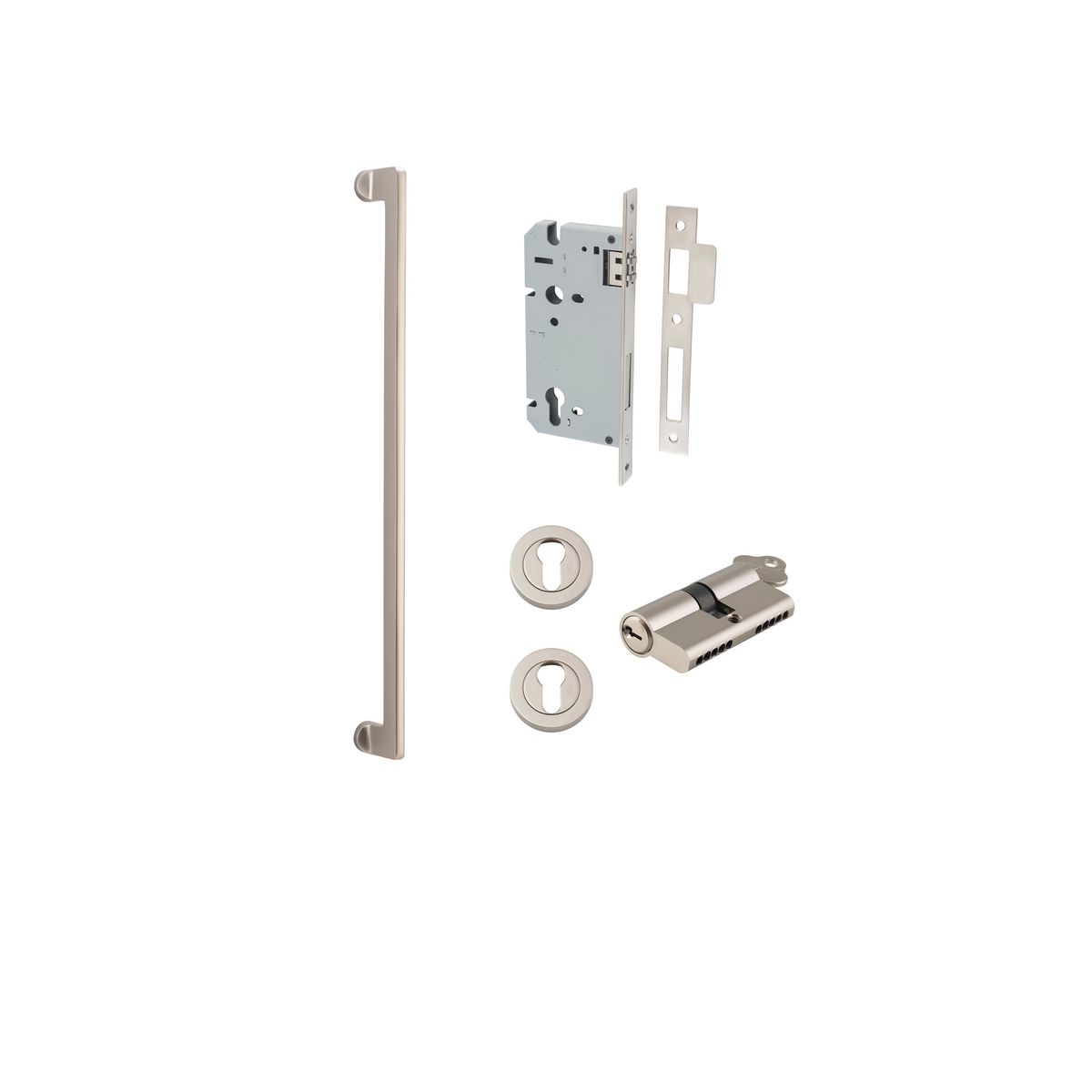 21309KENTR60KK - Baltimore Pull Handle - 600mm Entrance Kit with Separate High Security Lock - Satin Nickel - Entrance