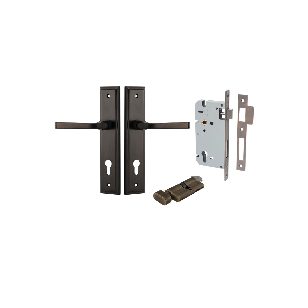 10744KENTR60KT - Annecy Lever - Stepped Backplate Entrance Kit with High Security Lock - Signature Brass - Entrance