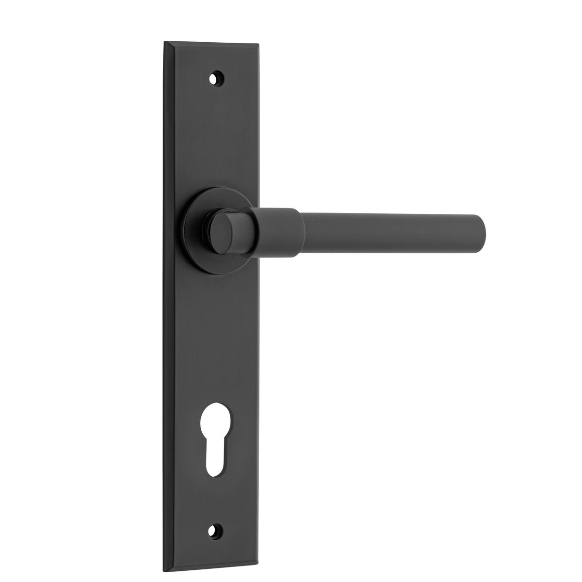 12904E85 - Helsinki Lever - Chamfered Backplate - Matt Black - Entrance