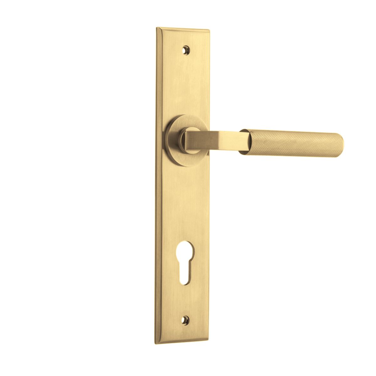 16296E85 - Brunswick Lever - Chamfered Backplate - Brushed Gold PVD - Entrance