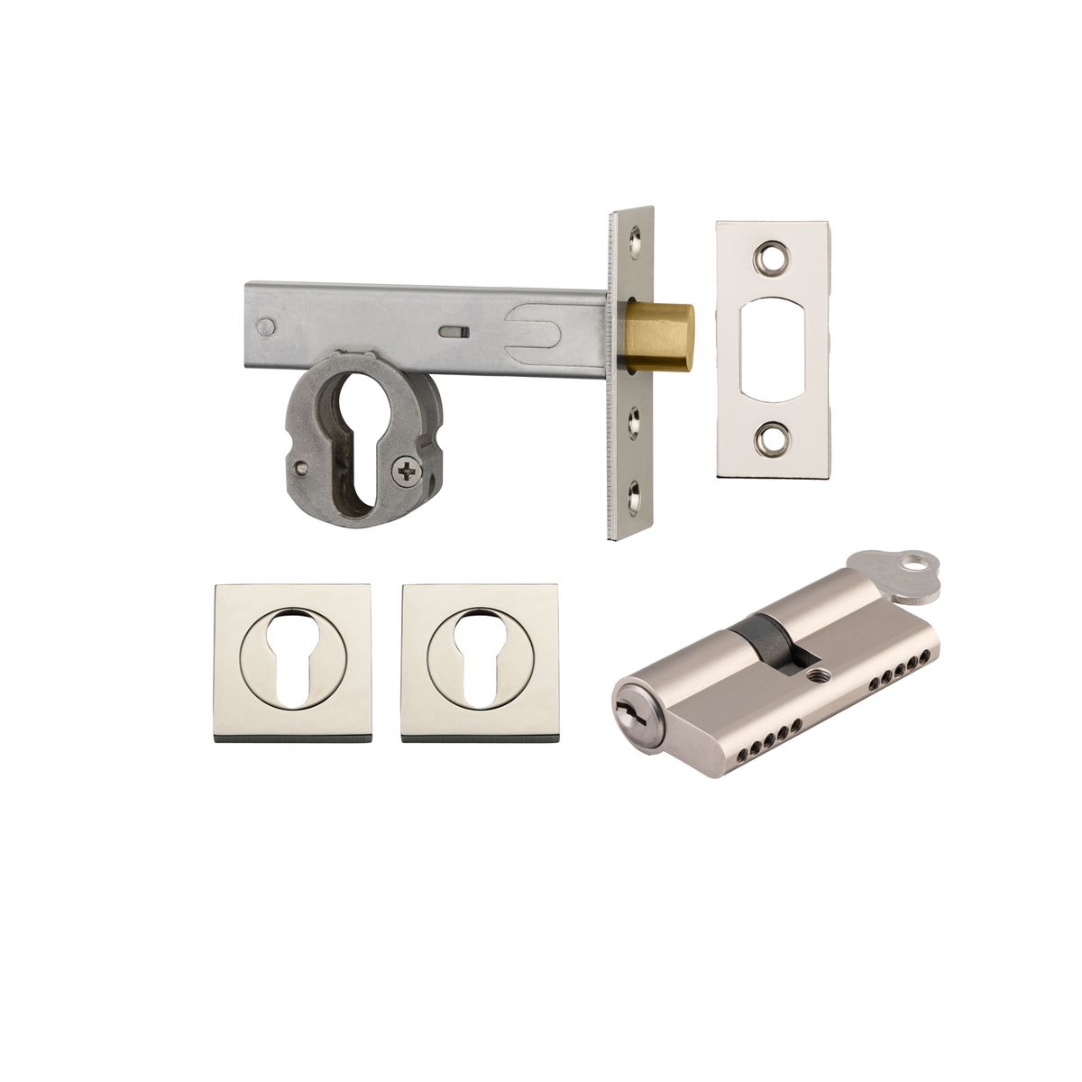 22558K70KKES - Euro Mortice Deadbolt Kit - 70mm Backset with Square Euro Escutcheon Key/Key - Polished Nickel - Entrance