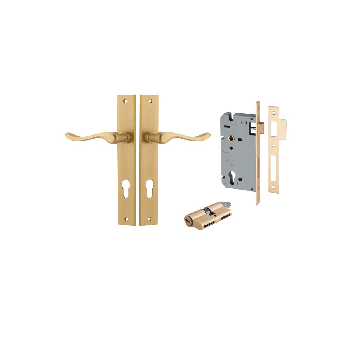 15420KENTR60KK - Stirling Lever - Rectangular Backplate Entrance Kit with High Security Lock - Brushed Brass - Entrance